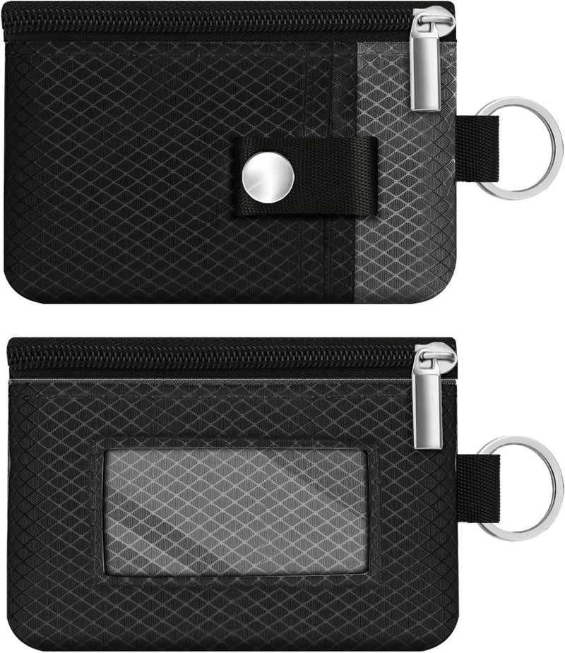 CCUMI Minimalist RFID Blocking Small Wallet with ID Window,WaterResistant Zip Id Case Wallet with Lanyard Keychain for Cards,Cash,Travel,Women,Men (Black/DarkGrey) - Image 3